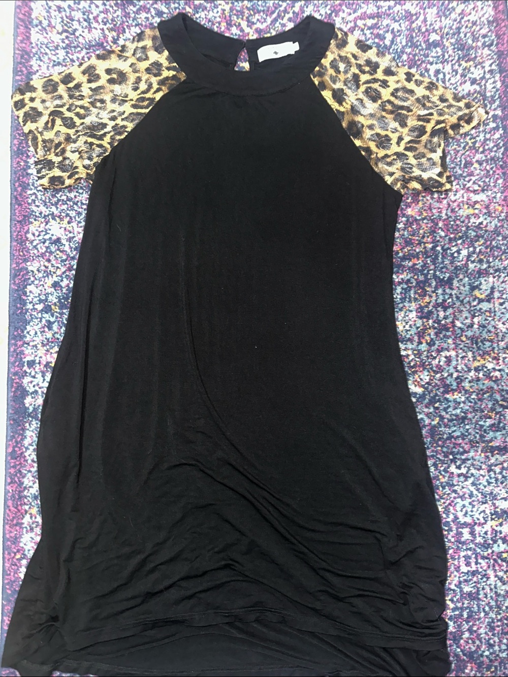 Black Tunic Dress with Leopard Print Sleeves